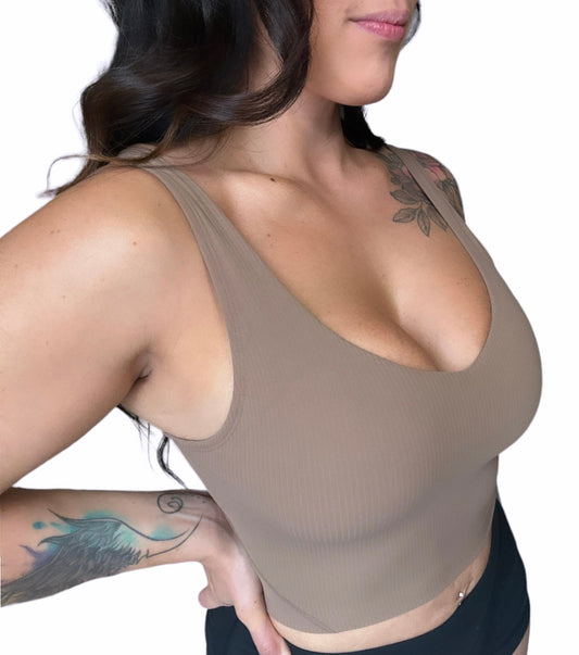Ribbed Willa Sports Bra Top - Taboo Toffee